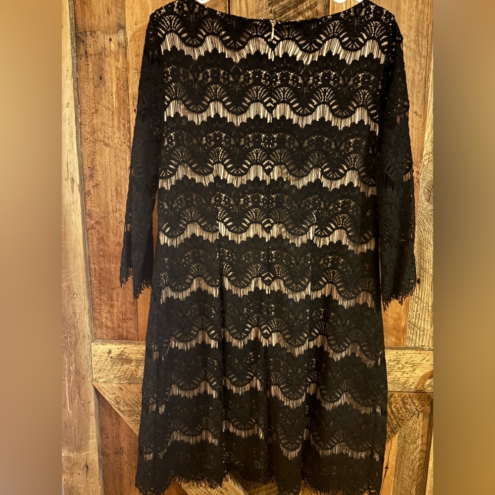 Jessica Howard Black Lace over a nude liner. Illusion dress. - Picture 2 of 6
